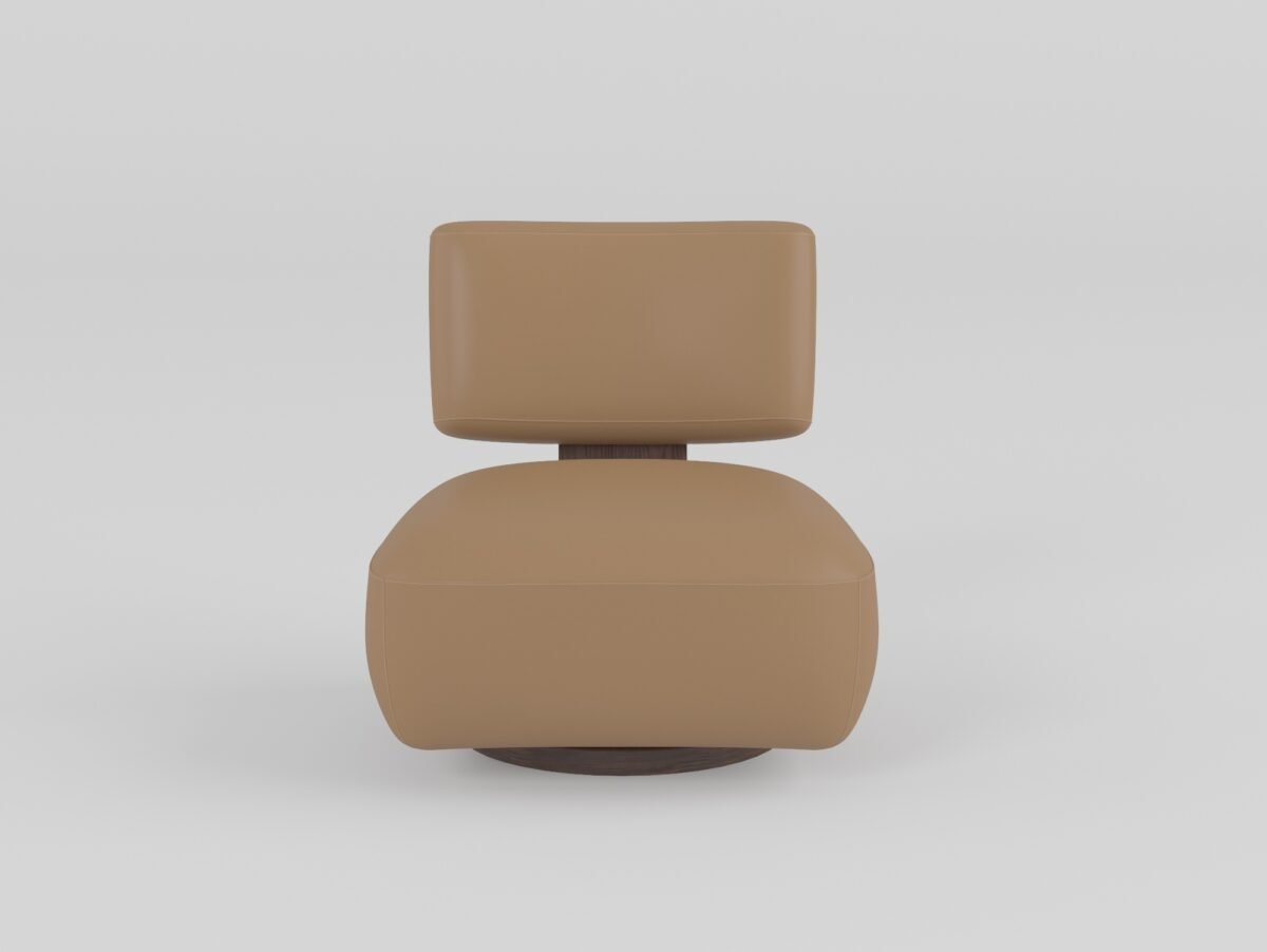 Leisure chair upholstered in top grain cowhide leather, alternate angle