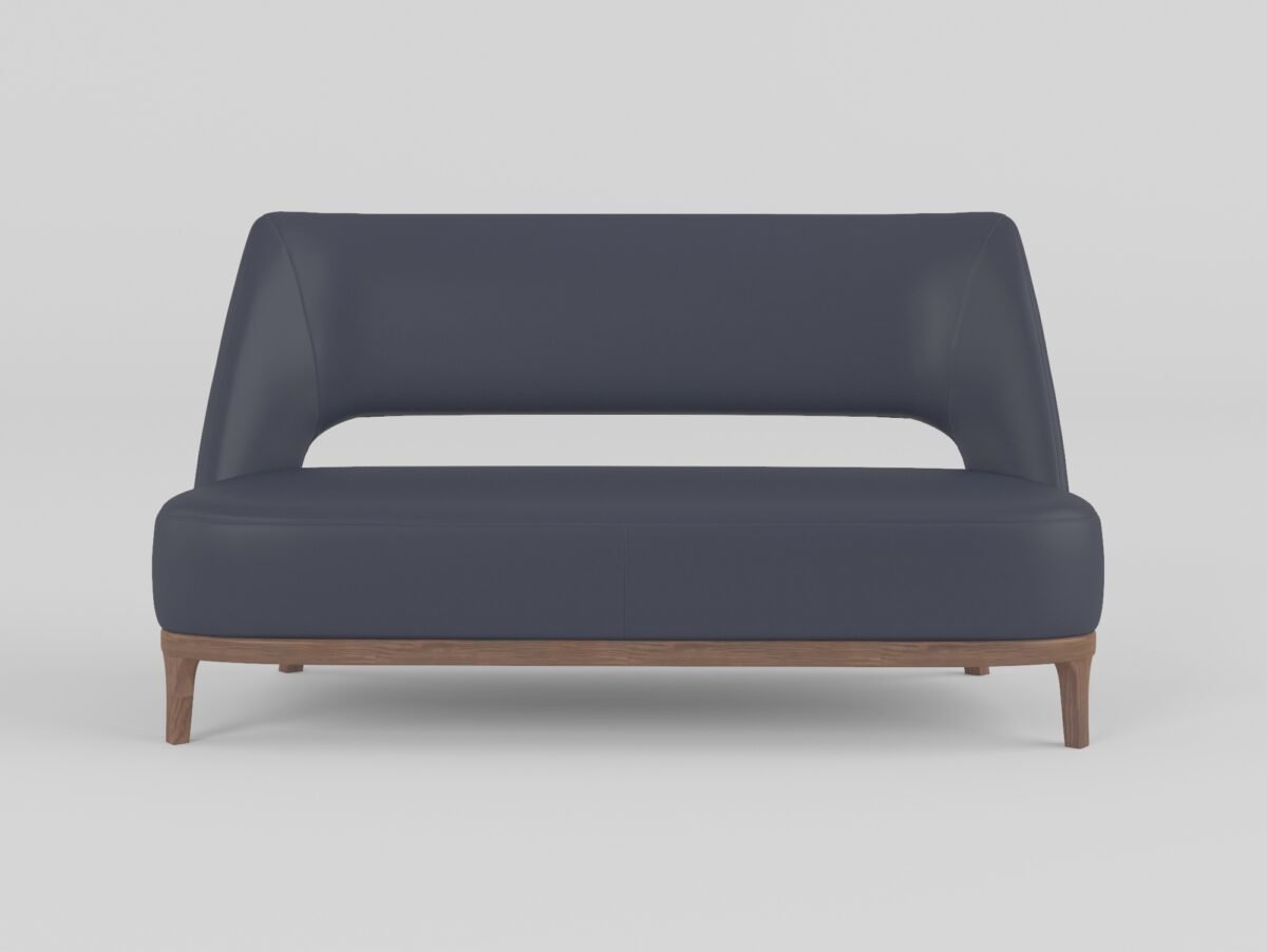Leisure chair upholstered in cowhide leather, front view