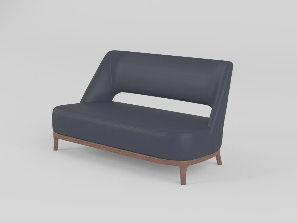 Leisure chair upholstered in cowhide leather, side view