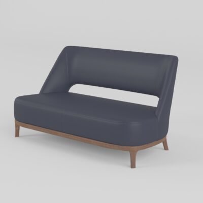 Leisure chair upholstered in cowhide leather, side view