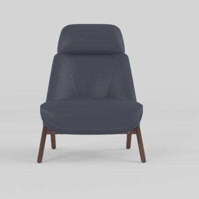 Leisure chair upholstered in cowhide leather, front view