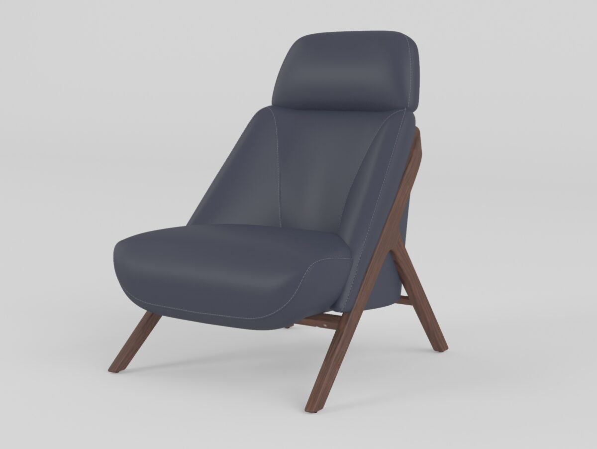 Leisure chair upholstered in cowhide leather, side view