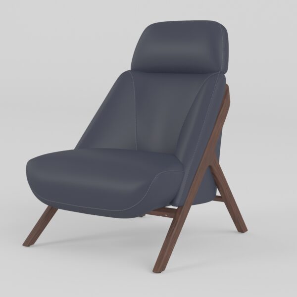 Leisure chair upholstered in cowhide leather, side view