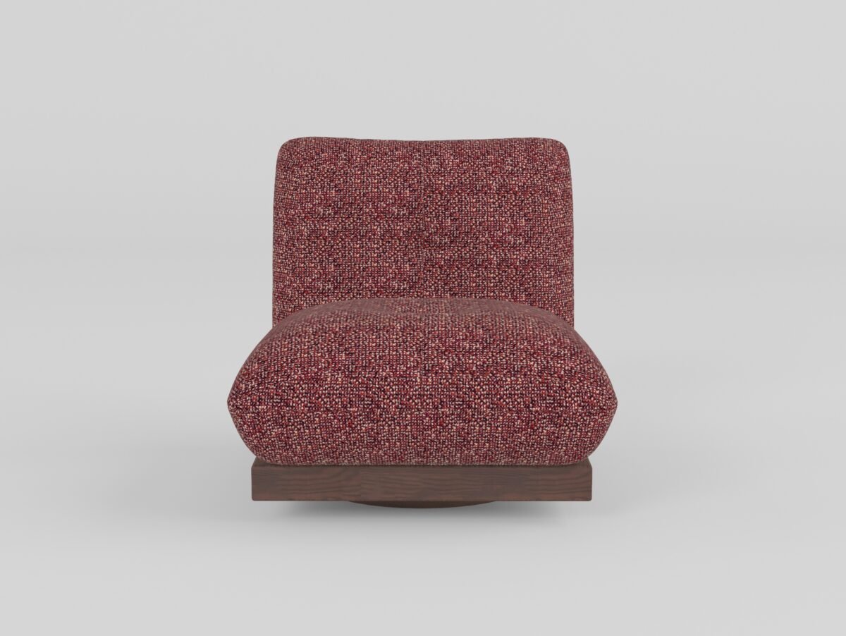 Leisure chair upholstered in cowhide leather, side view