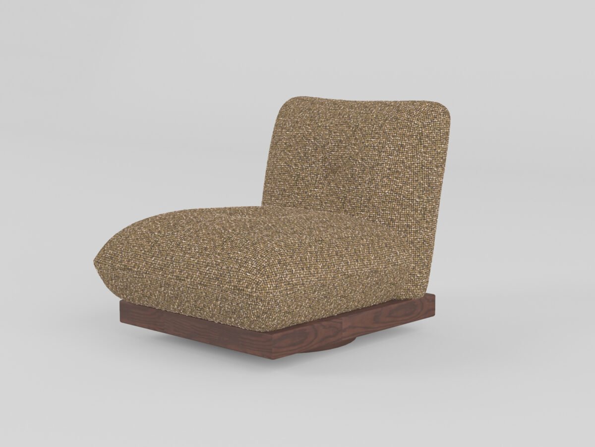 Leisure chair upholstered in cotton linen fabric, side view