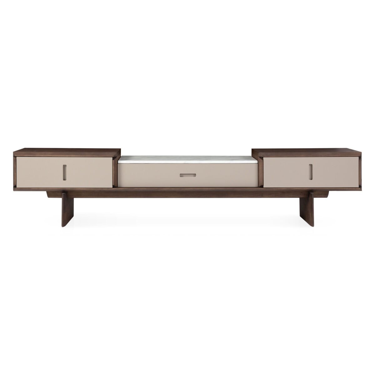 TV cabinet in Moon Lake White finish, front view