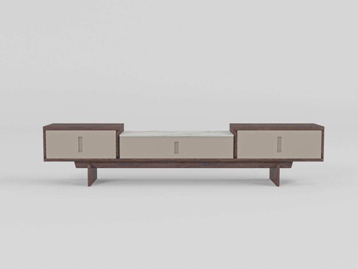 TV cabinet in Moon Lake White finish, side view