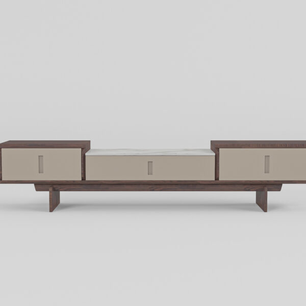 TV cabinet in Moon Lake White finish, side view