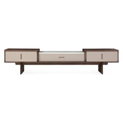 TV cabinet in Moon Lake White finish, front view