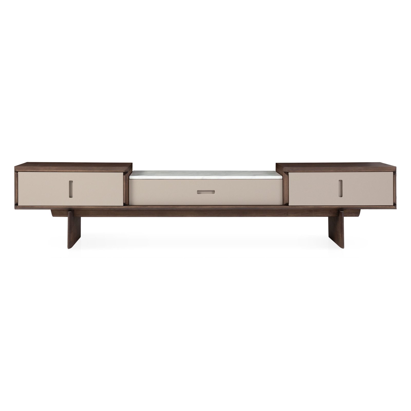 TV cabinet in Moon Lake White finish, front view