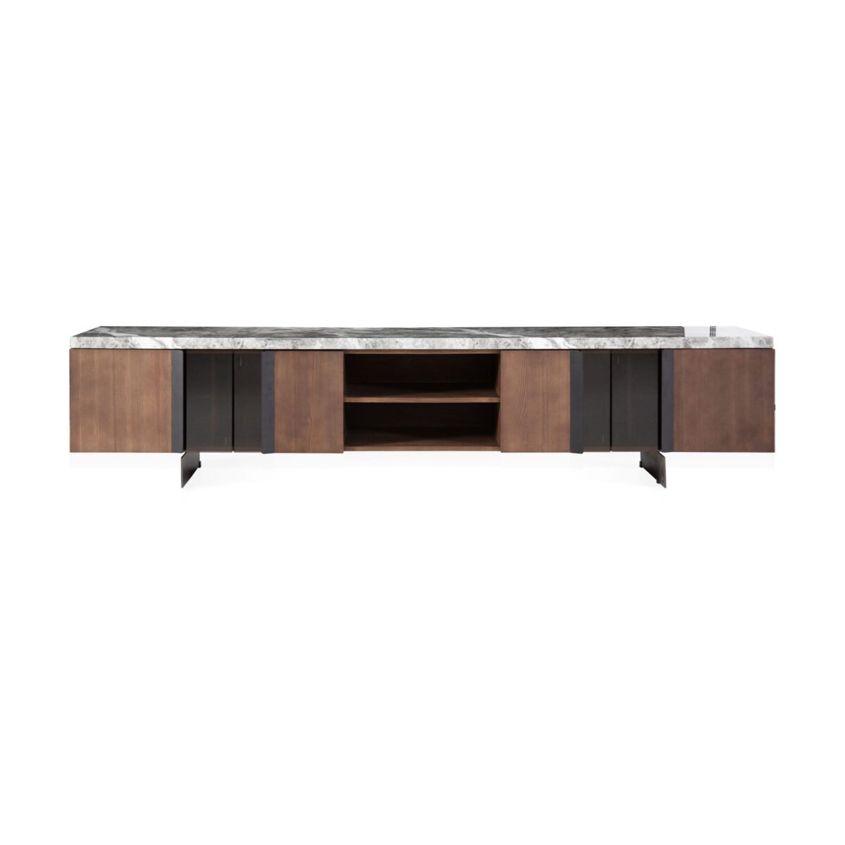 TV cabinet in Misty Rain Grey finish, side view