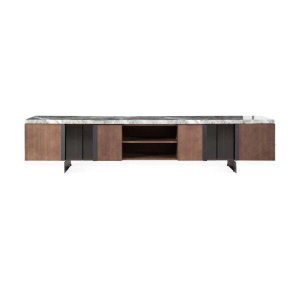 TV cabinet in Misty Rain Grey finish, side view