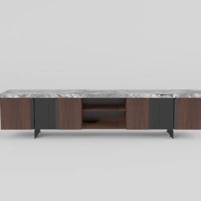 TV cabinet in Misty Rain Grey finish, front view