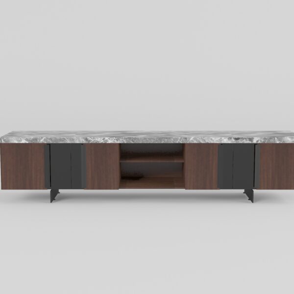 Misty Rain TV Cabinet Front View TV cabinet in Misty Rain Grey finish, front view