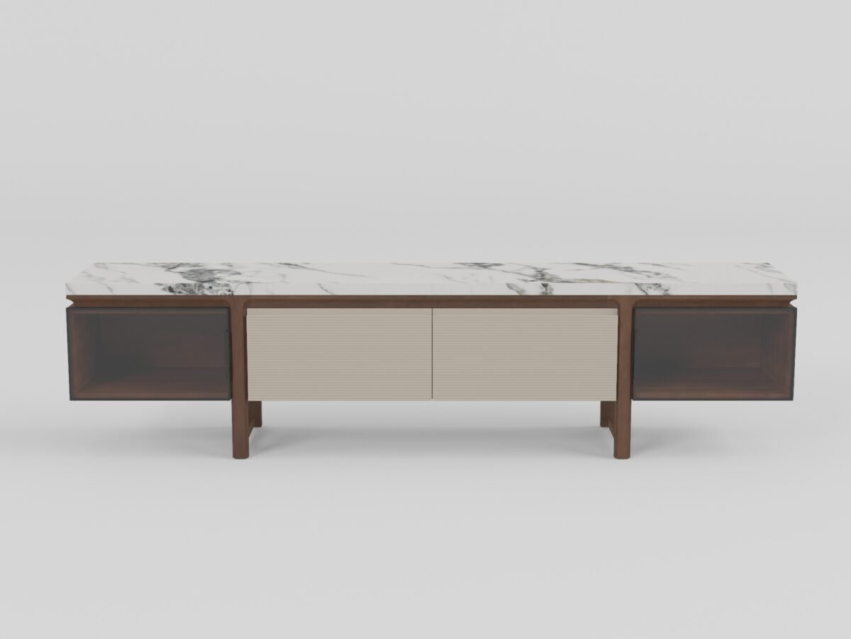 TV cabinet in agarwood ink finish, detail view