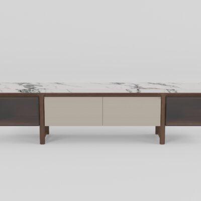 TV cabinet in agarwood ink finish, detail view