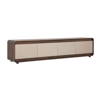 TV cabinet in wood surface finish, side view