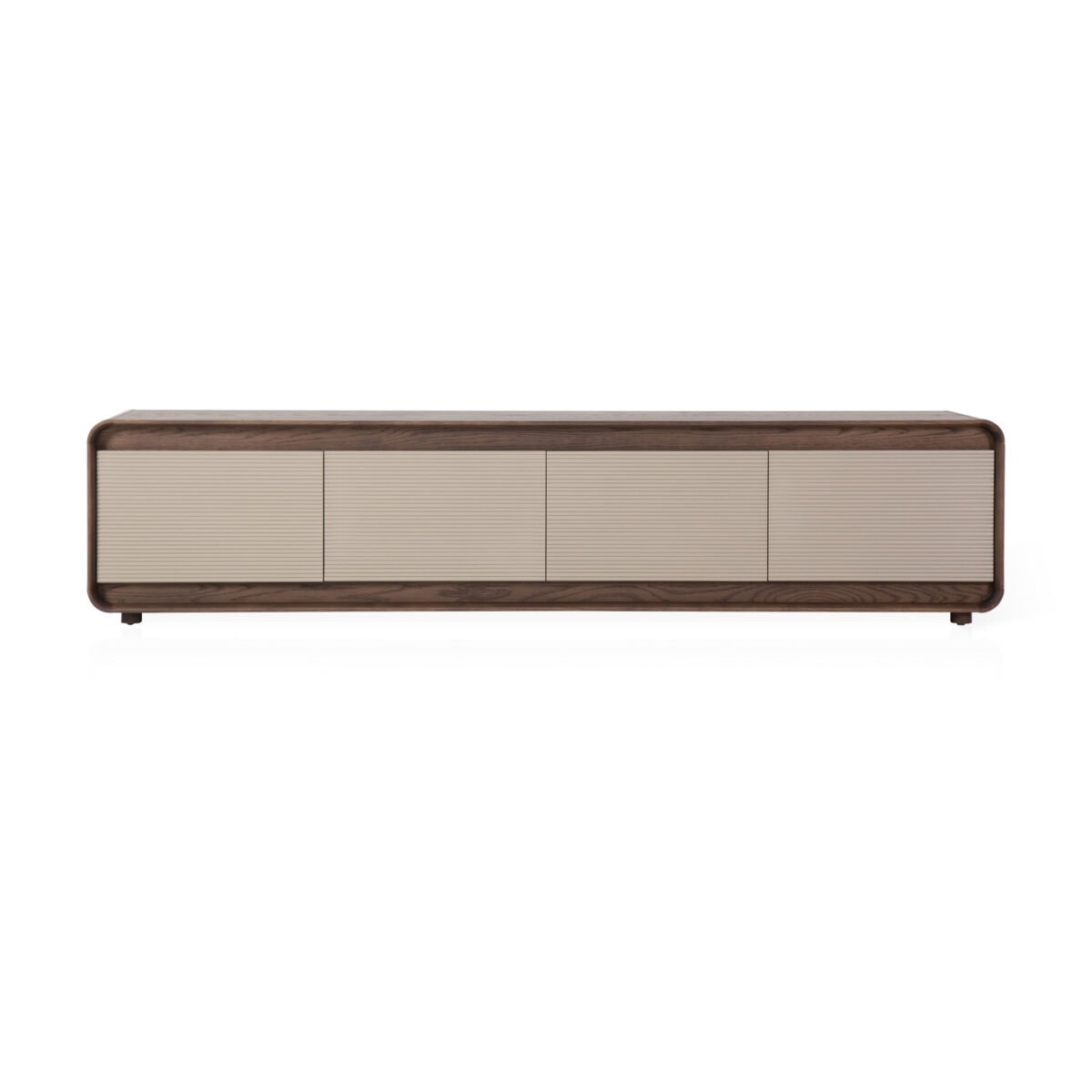 TV cabinet in wood surface finish, front view