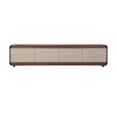 TV cabinet in wood surface finish, front view