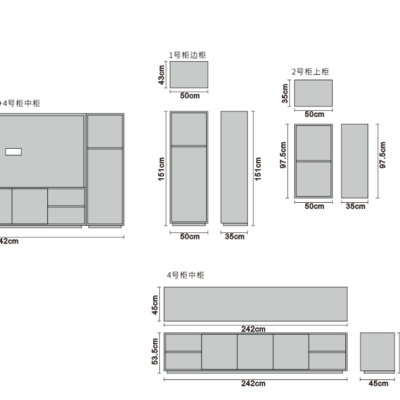 Combined cabinet set line art, secondary diagram