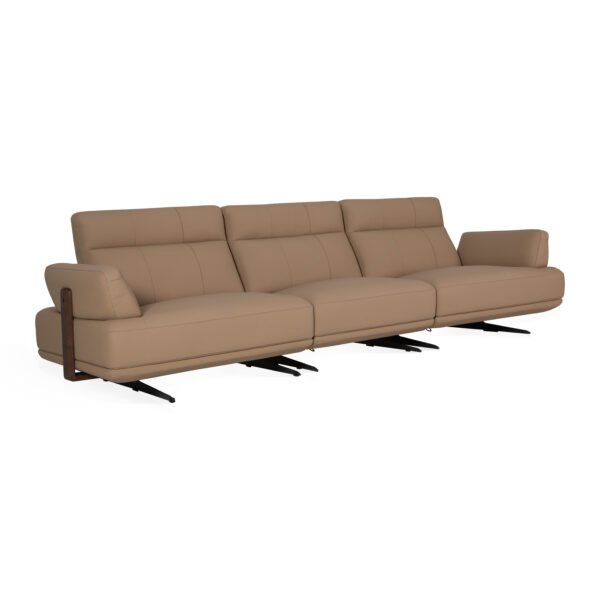 leather sofa with ottoman 3-seater warm taupe side profile splayed metal legs ash wood