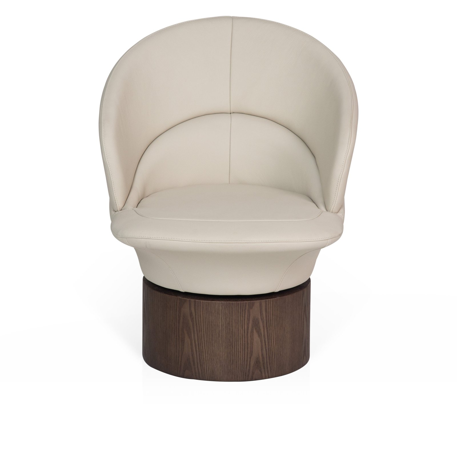 leather accent chair pearl ivory cowhide barrel back ash wood drum base front view