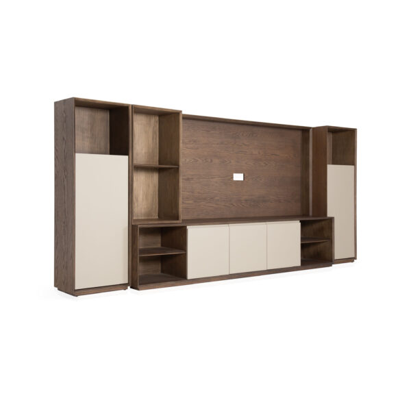 Combined TV cabinet set, angled assembly view
