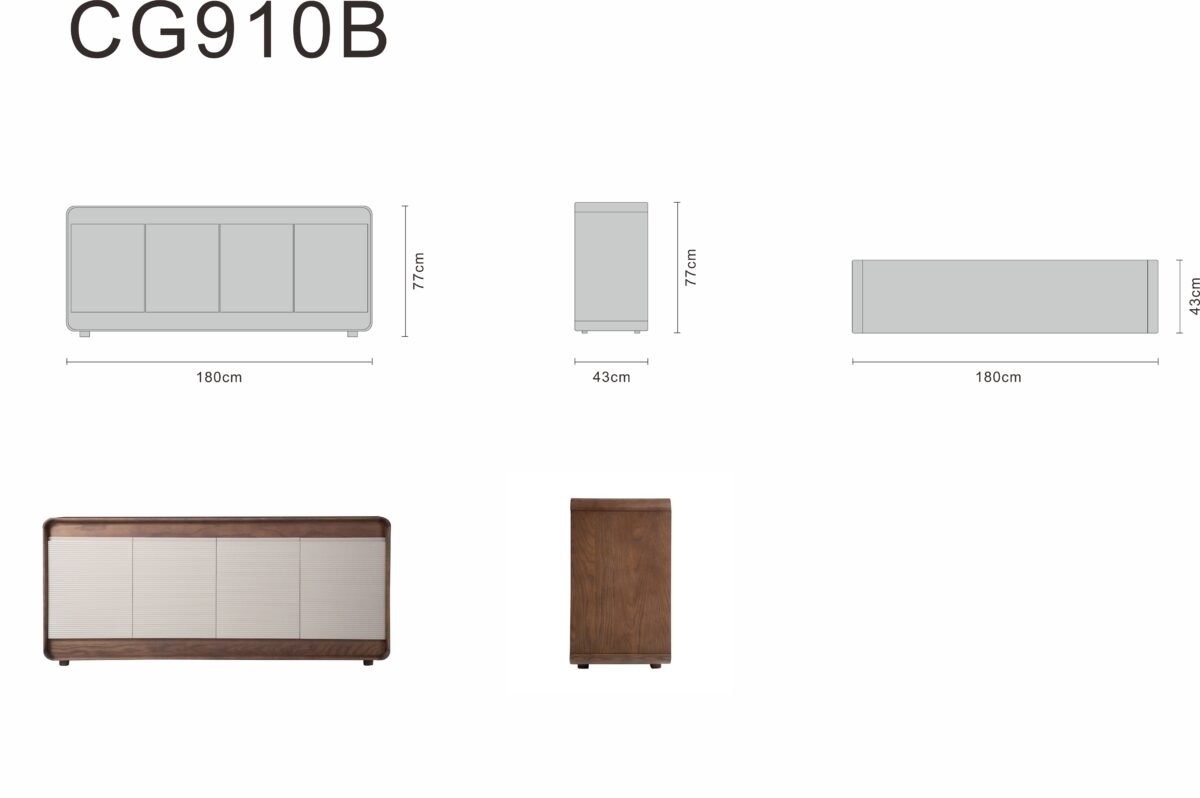 Ash wood sideboard line art on white background