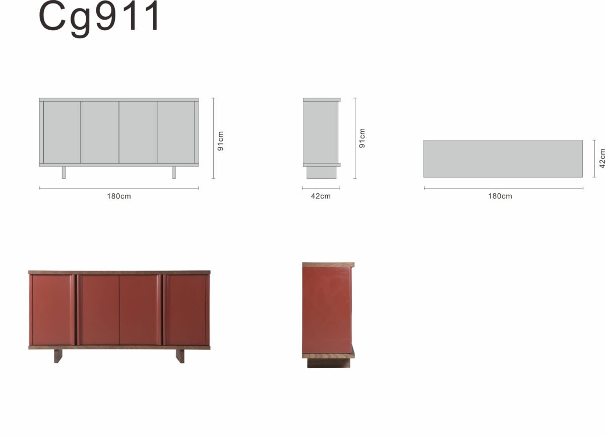 Tall ash wood sideboard line art on white background
