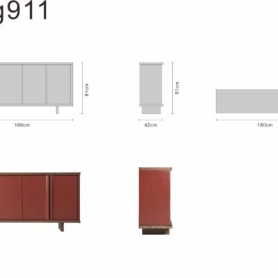 Tall ash wood sideboard line art on white background
