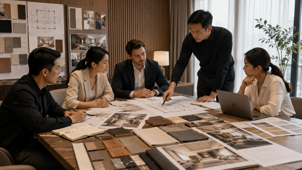 How to Source Hotel Furniture Directly from a Chinese Factory 1 Collaborative design meeting in progress