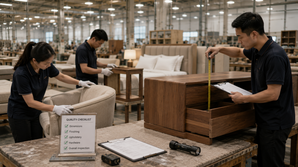 How to Source Hotel Furniture Directly from a Chinese Factory 5 Furniture quality control in progress