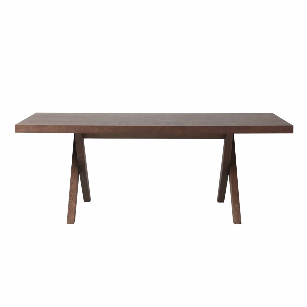 Dining table in wood surface finish, front view