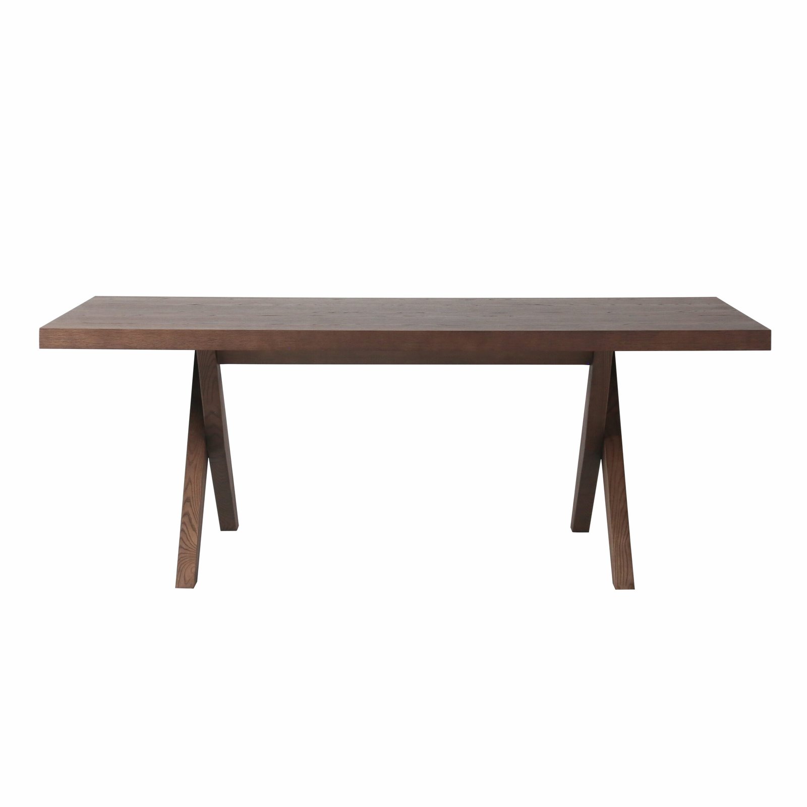 Dining table in wood surface finish, front view