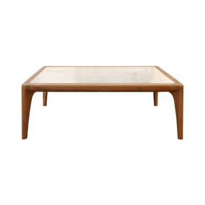 Marble coffee table in soaring cloud white, scene view one