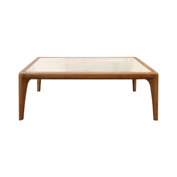 Soaring Cloud Marble Table Scene One Marble coffee table in soaring cloud white, scene view one