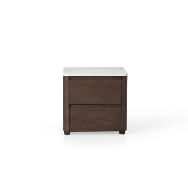 Bedside table in silver dusk grey, scene view one