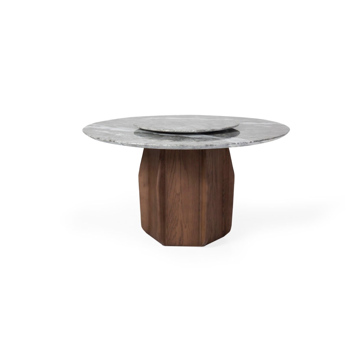 Round dining table misty rain grey, scene view