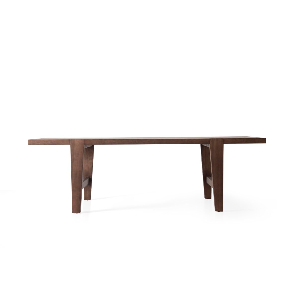 Dining table in wood surface finish, front view