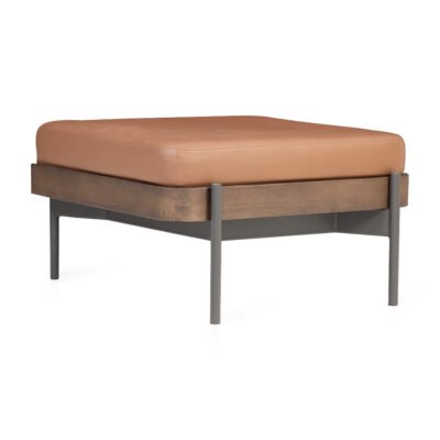 Ottoman footstool in leather, side view