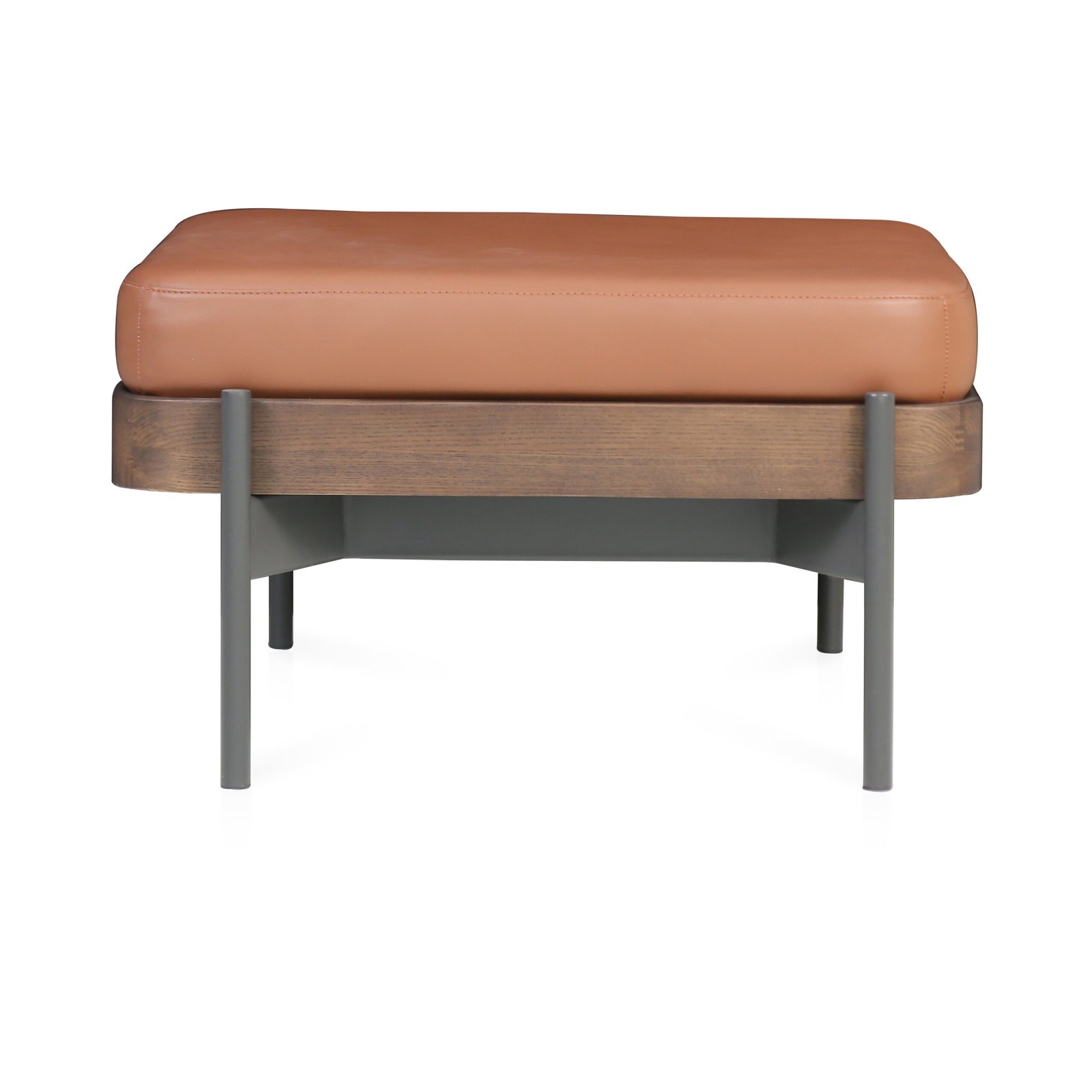 Ottoman footstool in leather, front view