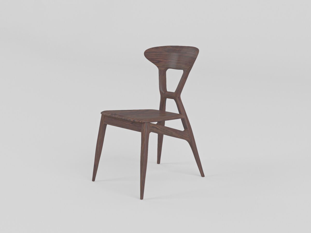 Compact dining chair in solid ash wood, front view