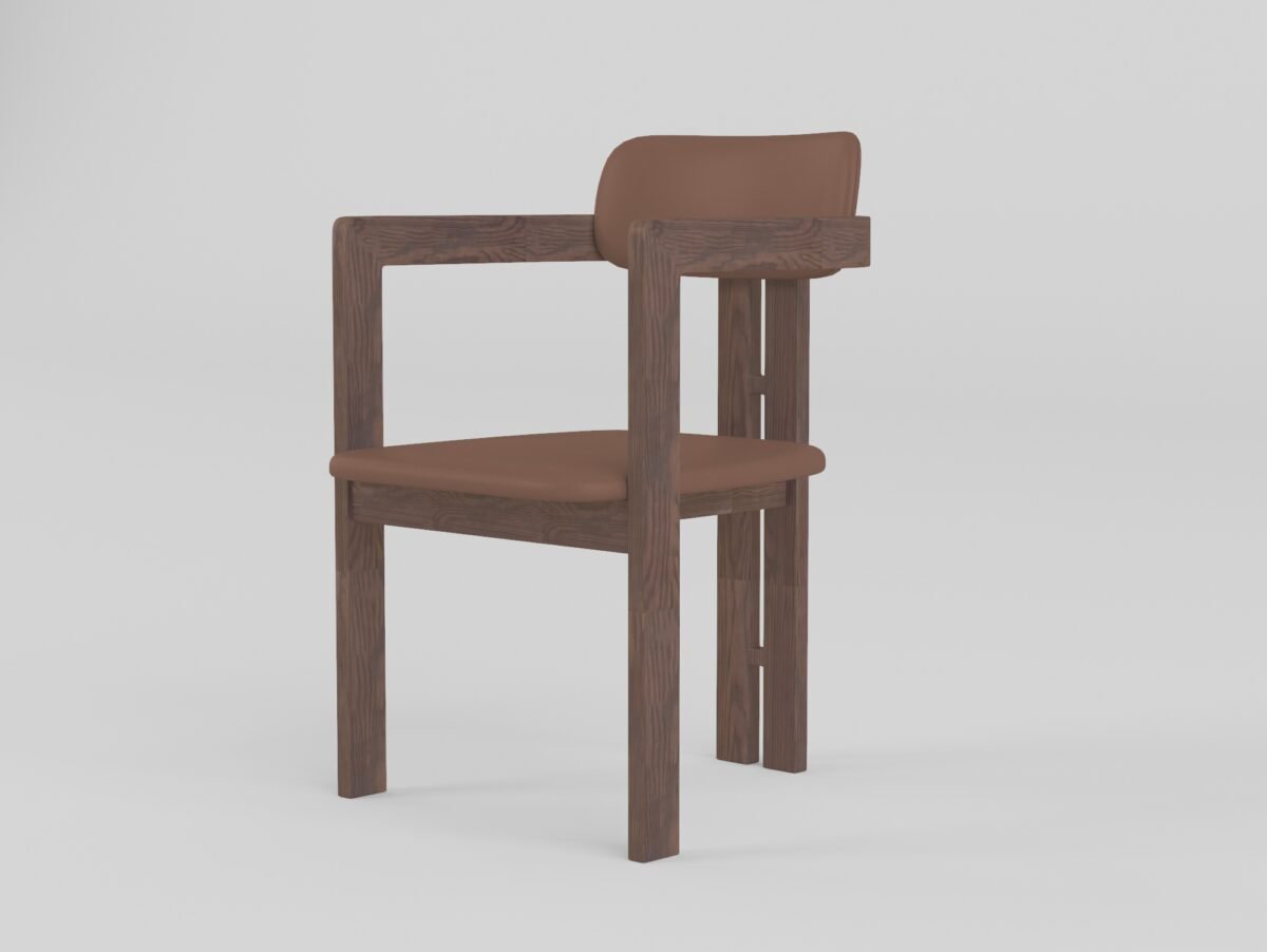 Curved back dining chair in PU leather, front view