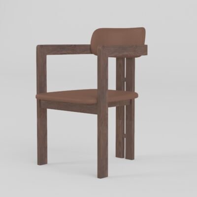 Curved back dining chair in PU leather, front view
