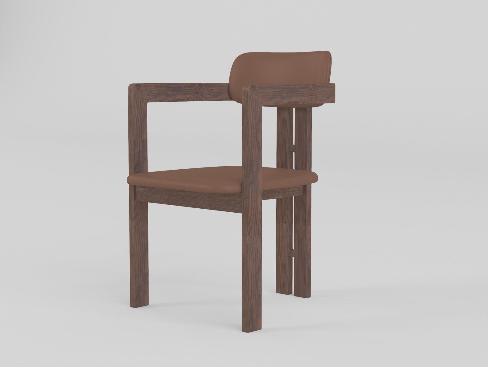 Curved back dining chair in PU leather, front view