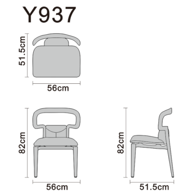 Upholstered side dining chair line art on white background