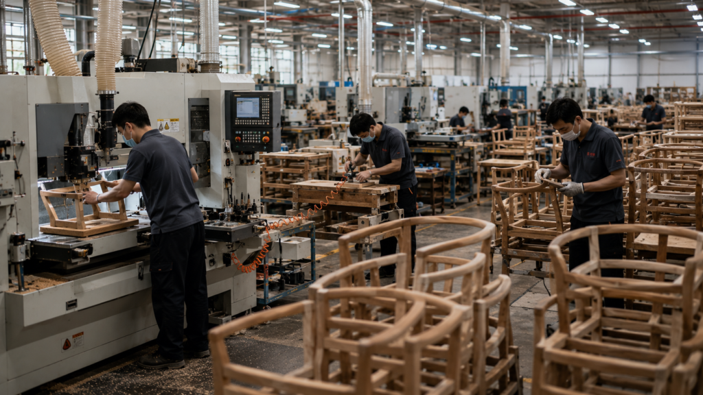 Why the Iconic China Chair Belongs in Your Modern Home 2 Chinese chair factory production line showing CNC precision manufacturing