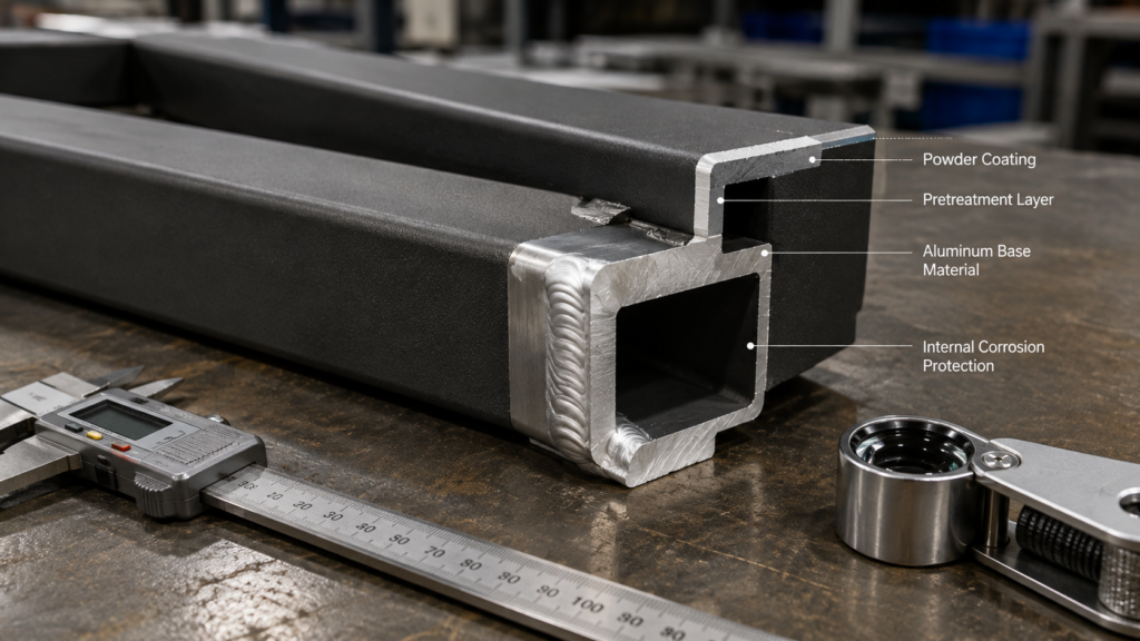 Outdoor Furniture from China: Quality, Cost & What to Expect 1 Aluminum outdoor furniture frame weld and powder coating inspection
