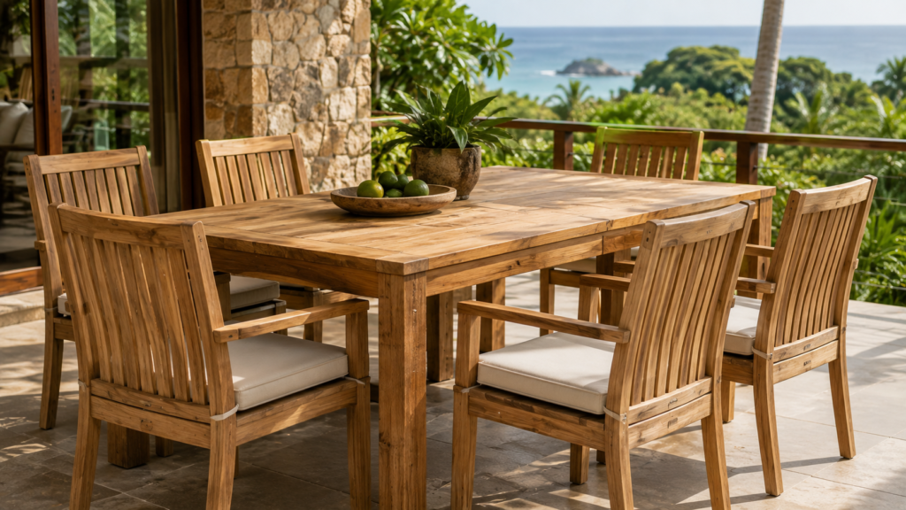 Outdoor Furniture from China: Quality, Cost & What to Expect 3 Solid teak outdoor furniture set showing natural wood grain and finish