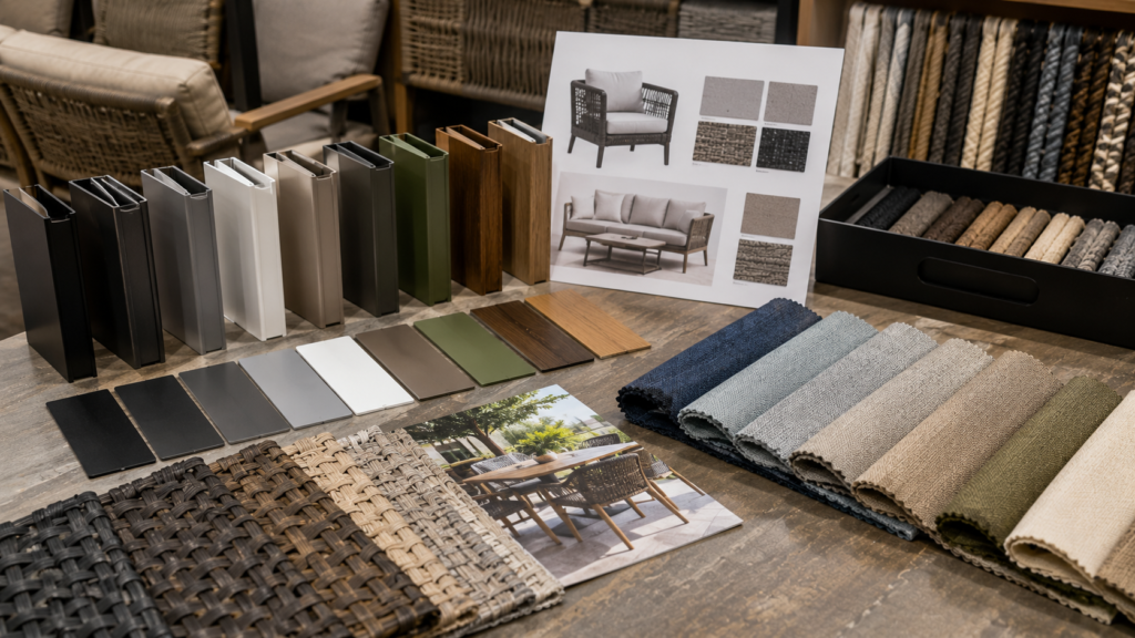 Outdoor Furniture from China: Quality, Cost & What to Expect 5 Customization options for outdoor furniture including frame colors and fabric swatches